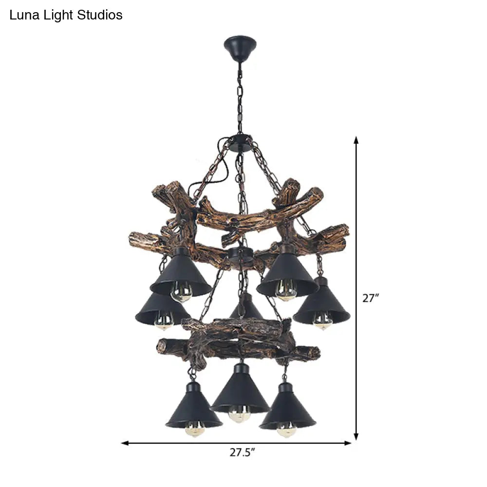 Black Industrial Metal Cone Chandelier - Stylish Hanging Lamp For Dining Room 3/5/8 Lights With