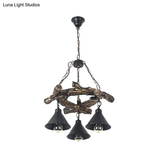 Black Industrial Metal Cone Chandelier - Stylish Hanging Lamp For Dining Room 3/5/8 Lights With