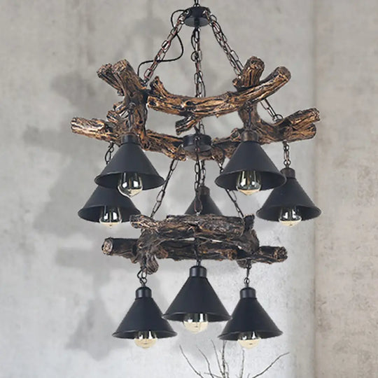 Black Industrial Metal Cone Chandelier - Stylish Hanging Lamp For Dining Room 3/5/8 Lights With