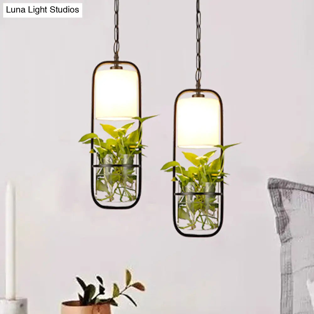 Black Industrial Metal Pendant Lamp For Kitchen - Rectangle Led Hanging Ceiling Light