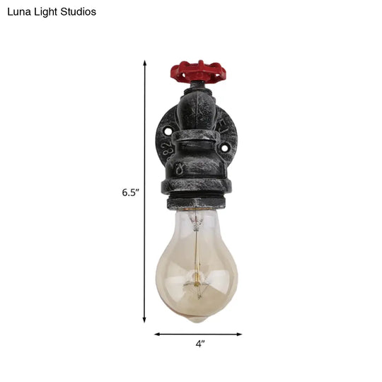 Black Industrial Metal Pipe And Valve Wall Mount Lamp For Balcony - 1/2-Light Lighting Fixture