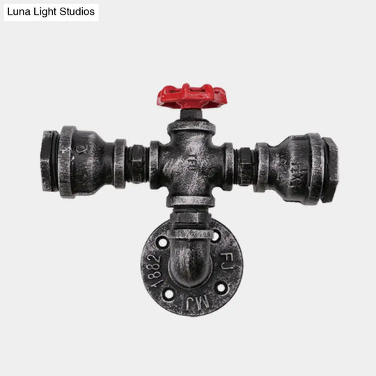 Black Industrial Metal Pipe And Valve Wall Mount Lamp For Balcony - 1/2-Light Lighting Fixture