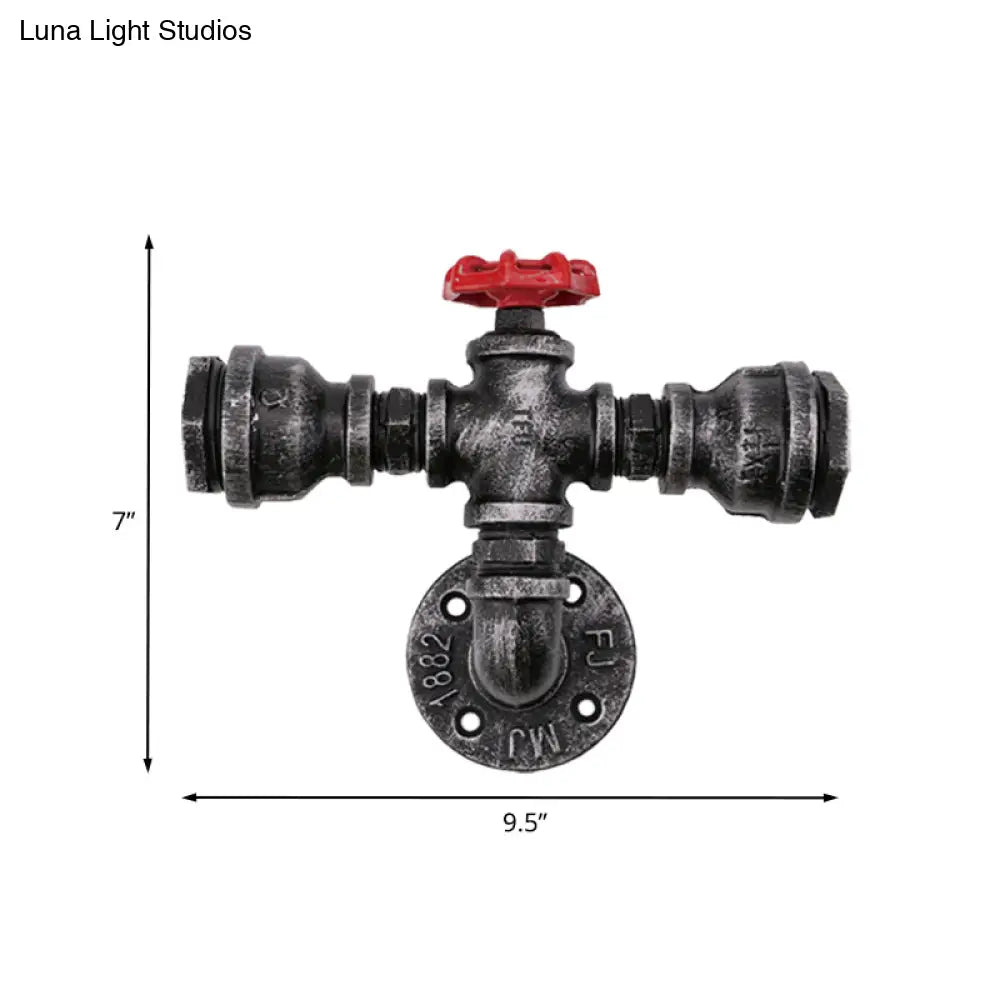 Black Industrial Metal Pipe And Valve Wall Mount Lamp For Balcony - 1/2-Light Lighting Fixture