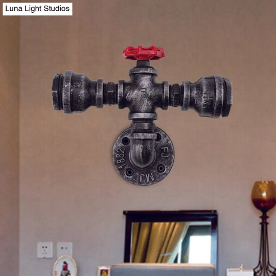 Black Industrial Metal Pipe And Valve Wall Mount Lamp For Balcony - 1/2-Light Lighting Fixture