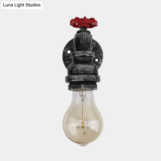 Black Industrial Metal Pipe And Valve Wall Mount Lamp For Balcony - 1/2-Light Lighting Fixture