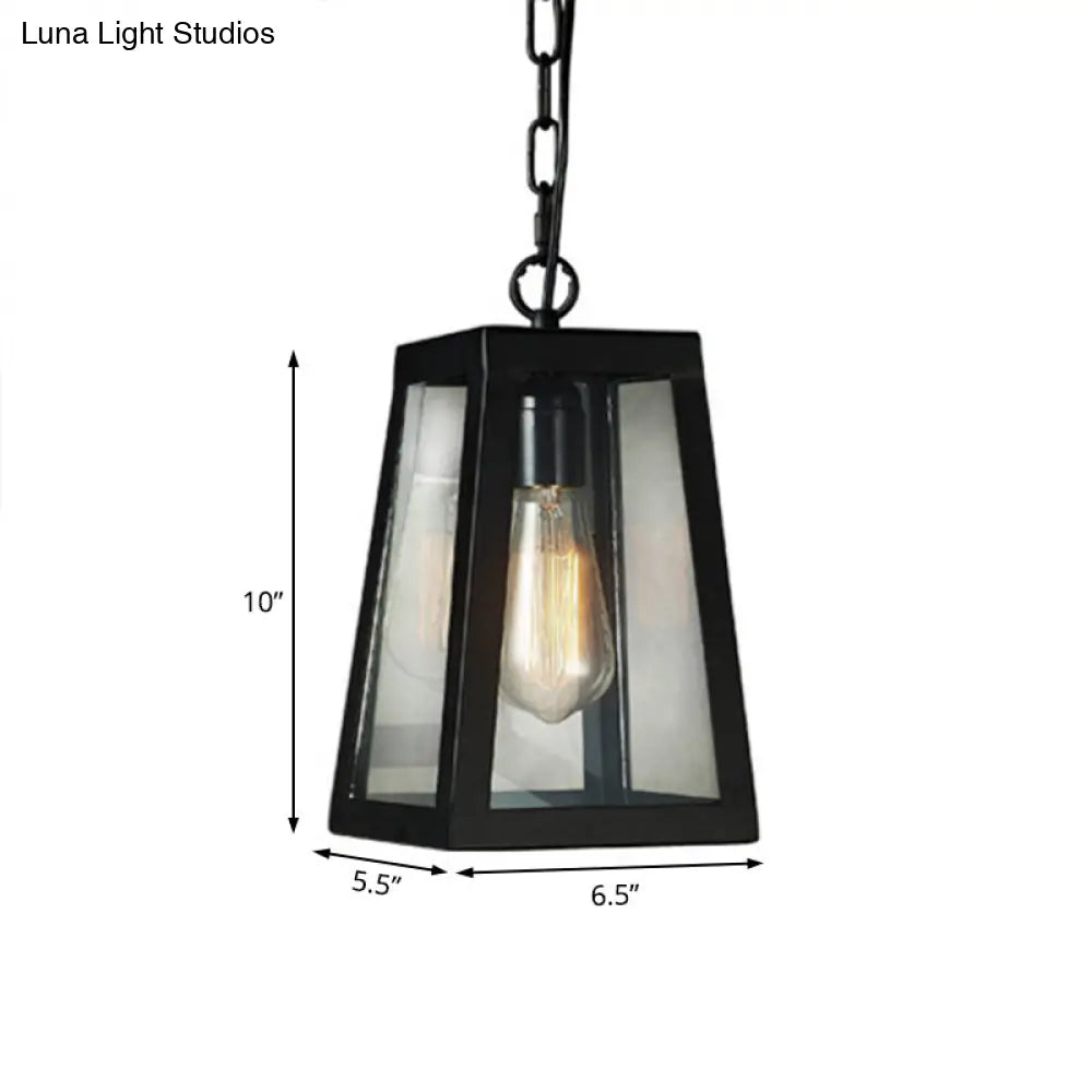 Industrial Metal Trapezoid Pendant Lighting - Black Ceiling Hang Fixture For Living Room (1 Bulb)