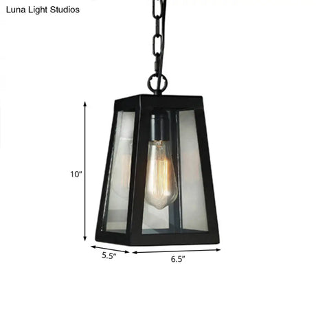 Black Industrial Metal Trapezoid Pendant Ceiling Fixture With 1 Bulb For Living Room Lighting