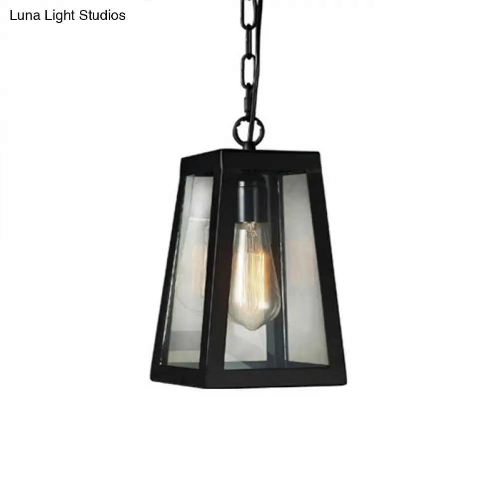 Black Industrial Metal Trapezoid Pendant Ceiling Fixture With 1 Bulb For Living Room Lighting