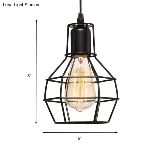 Industrial Metal Wire Globe Pendant Light - Black 1-Light Ceiling Hanging Lamp For Kitchen