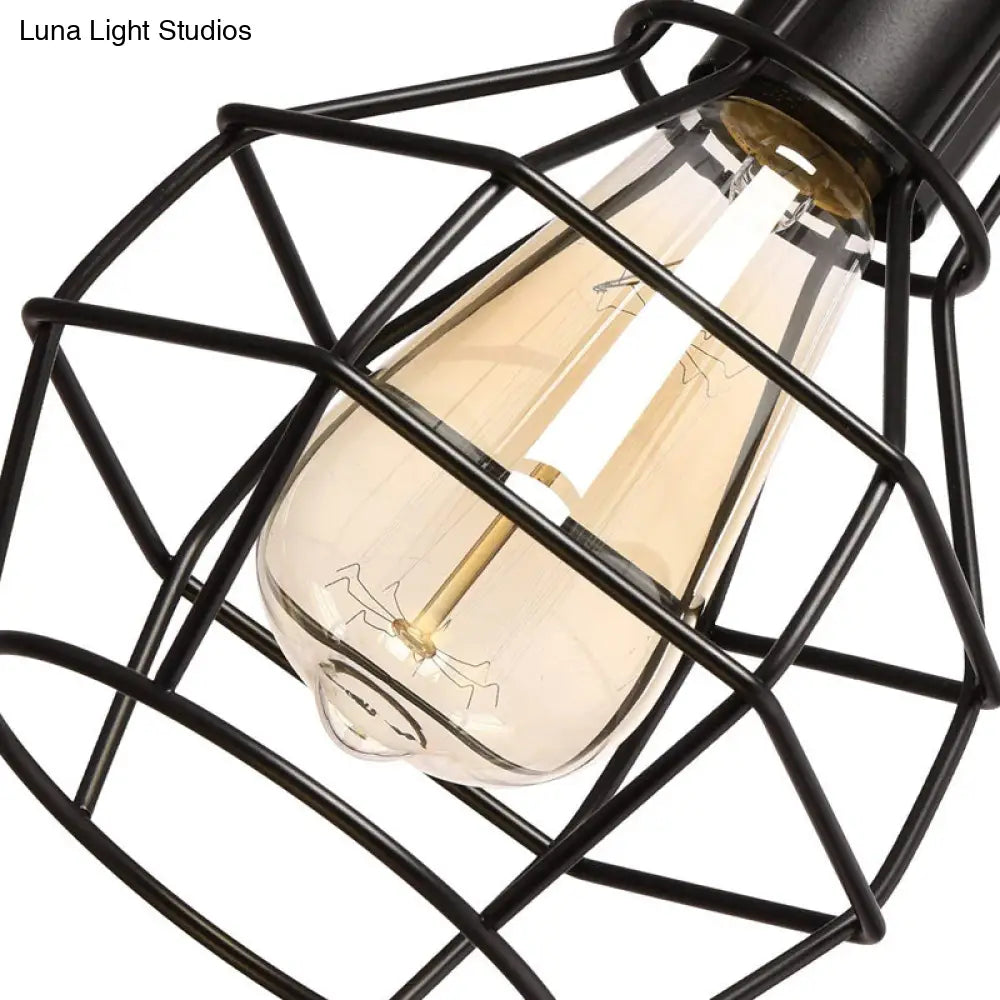 Black Industrial Metal Wire Globe Pendant Light For Kitchen - 1 Ceiling Hanging Lamp