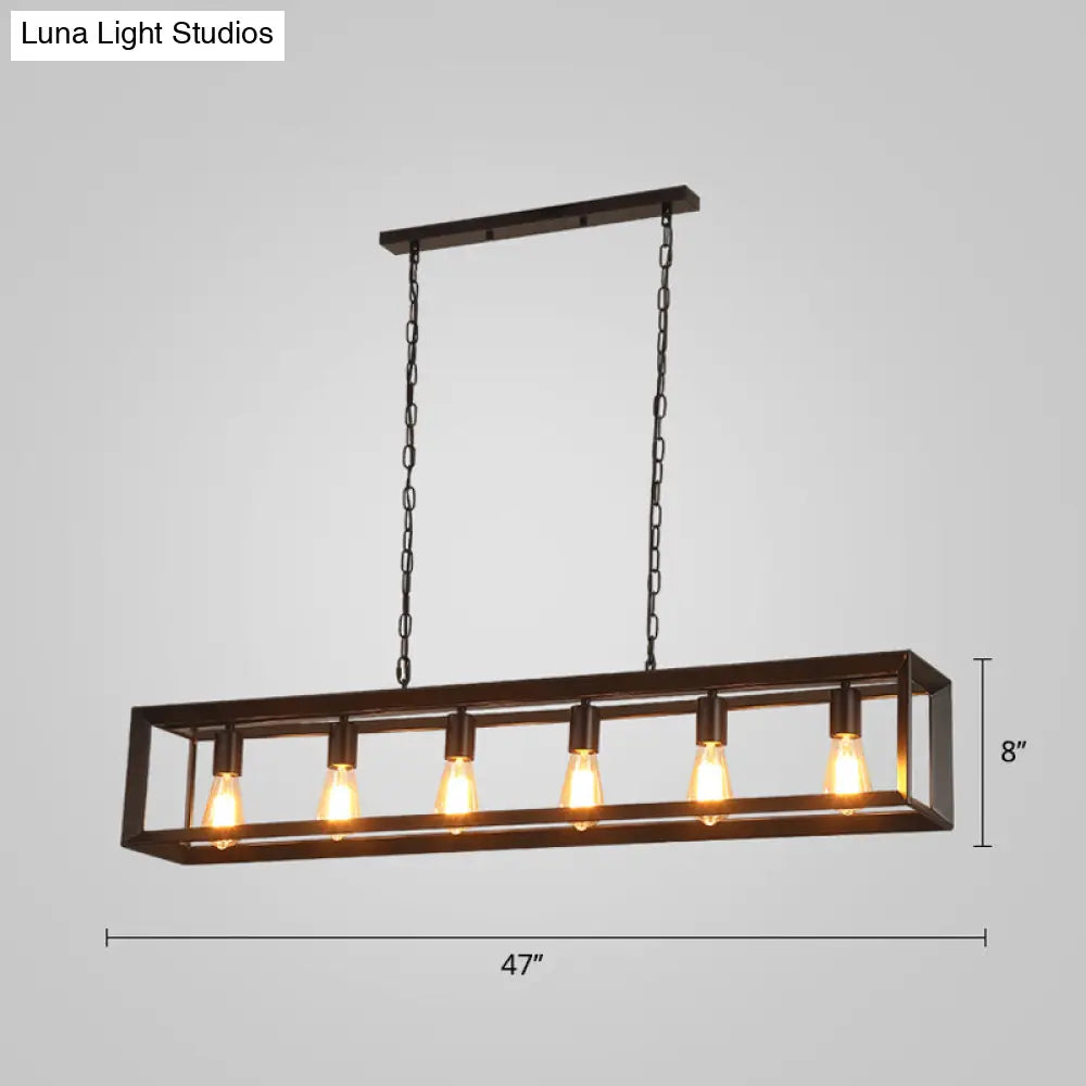 Black Industrial Rectangular Island Pendant Metallic Ceiling Light Fixture