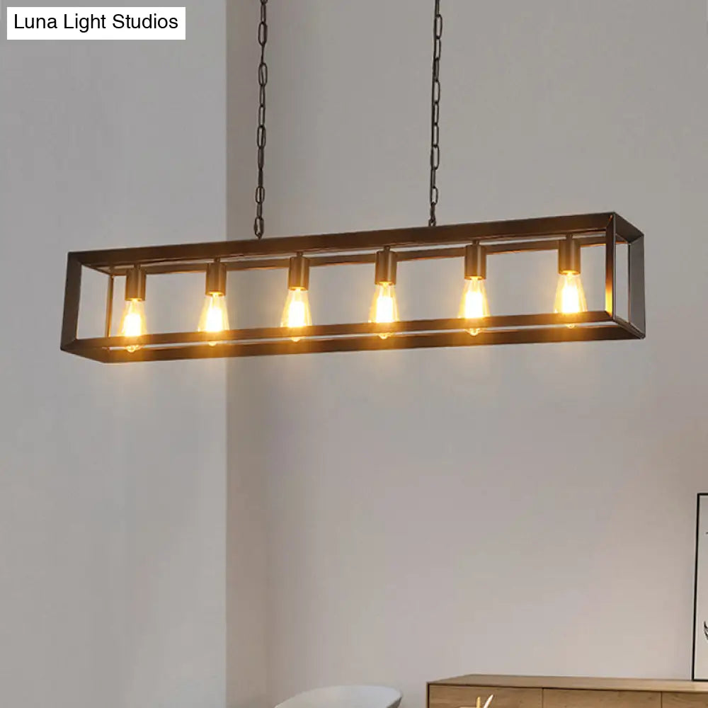 Black Industrial Rectangular Island Pendant Metallic Ceiling Light Fixture