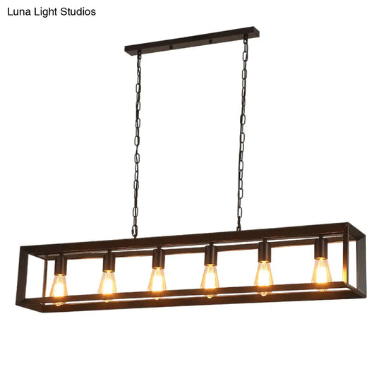 Black Industrial Rectangular Island Pendant Metallic Ceiling Light Fixture