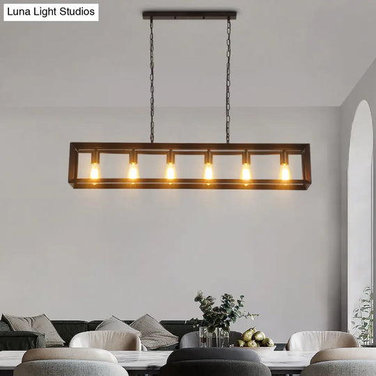 Black Industrial Rectangular Island Pendant Metallic Ceiling Light Fixture