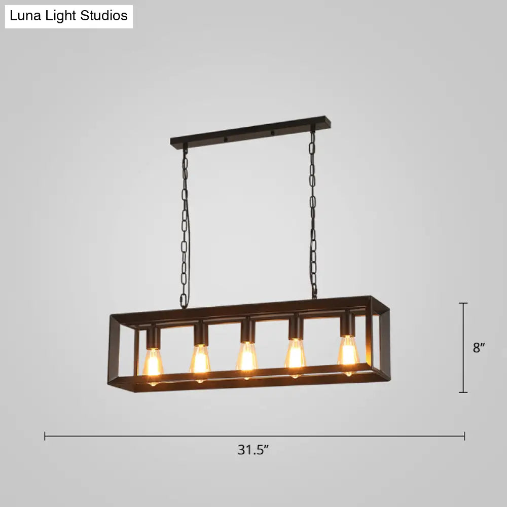 Black Industrial Rectangular Island Pendant Metallic Ceiling Light Fixture