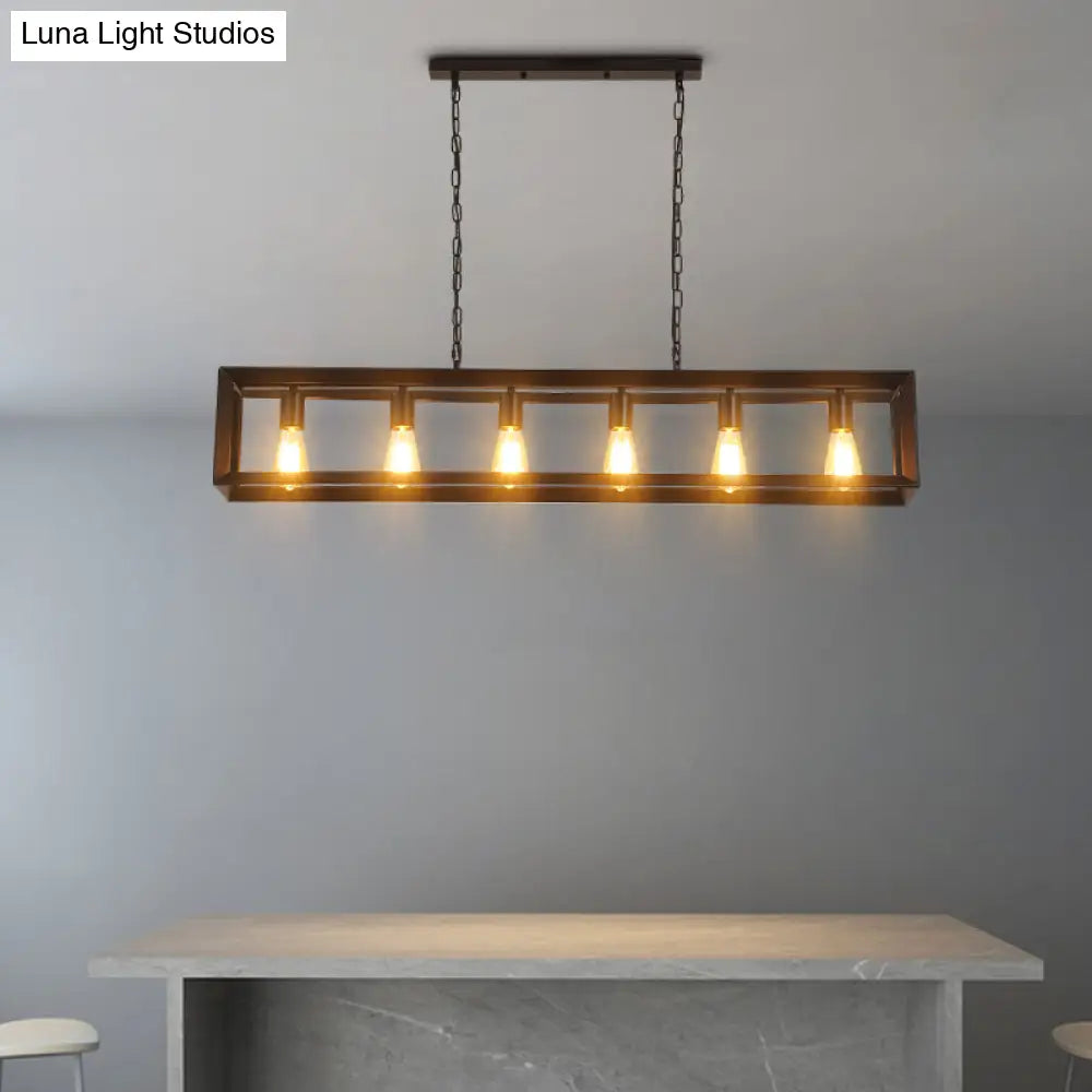 Black Industrial Rectangular Island Pendant Metallic Ceiling Light Fixture