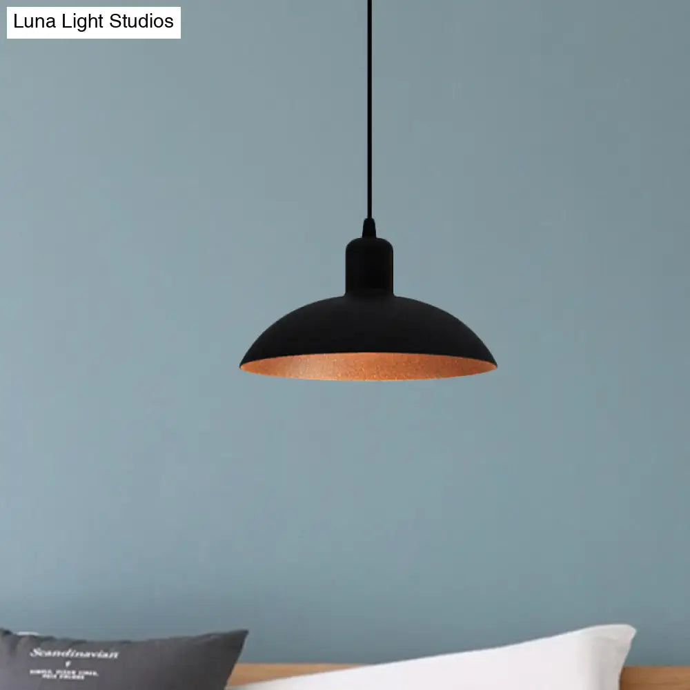 Metal Industrial Style Hanging Pendant Light With Bowl Shade - Black Finish