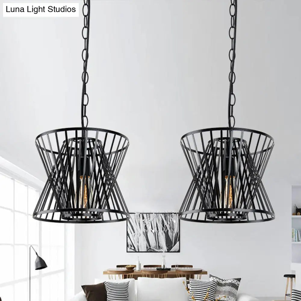 Black Industrial Style Pendant Light With Metallic Cone Cage Shade - Perfect For Tabletop