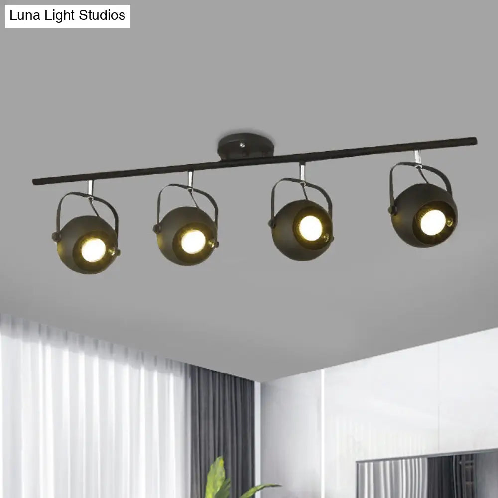 Black Industrial Style Rotatable Track Light With Ball Shade Semi Flush Mount For Living Room -