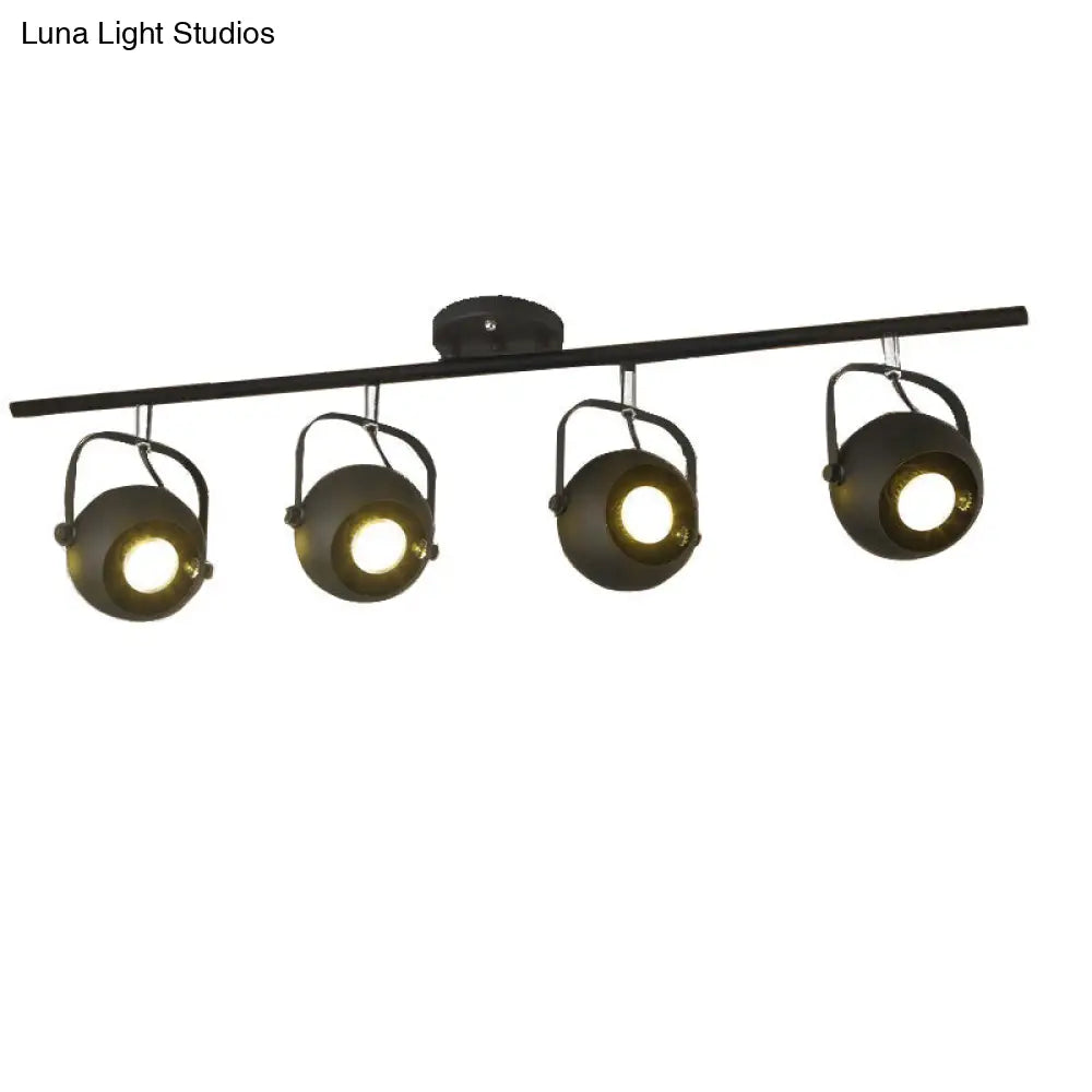 Black Industrial Style Rotatable Track Light With Ball Shade Semi Flush Mount For Living Room -