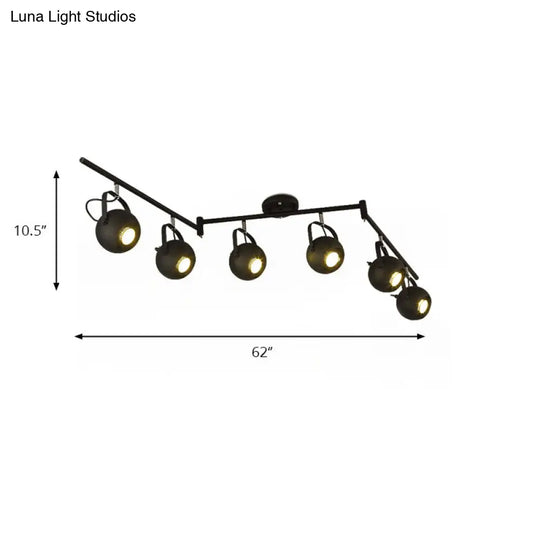 Black Industrial Style Rotatable Track Light With Ball Shade Semi Flush Mount For Living Room -