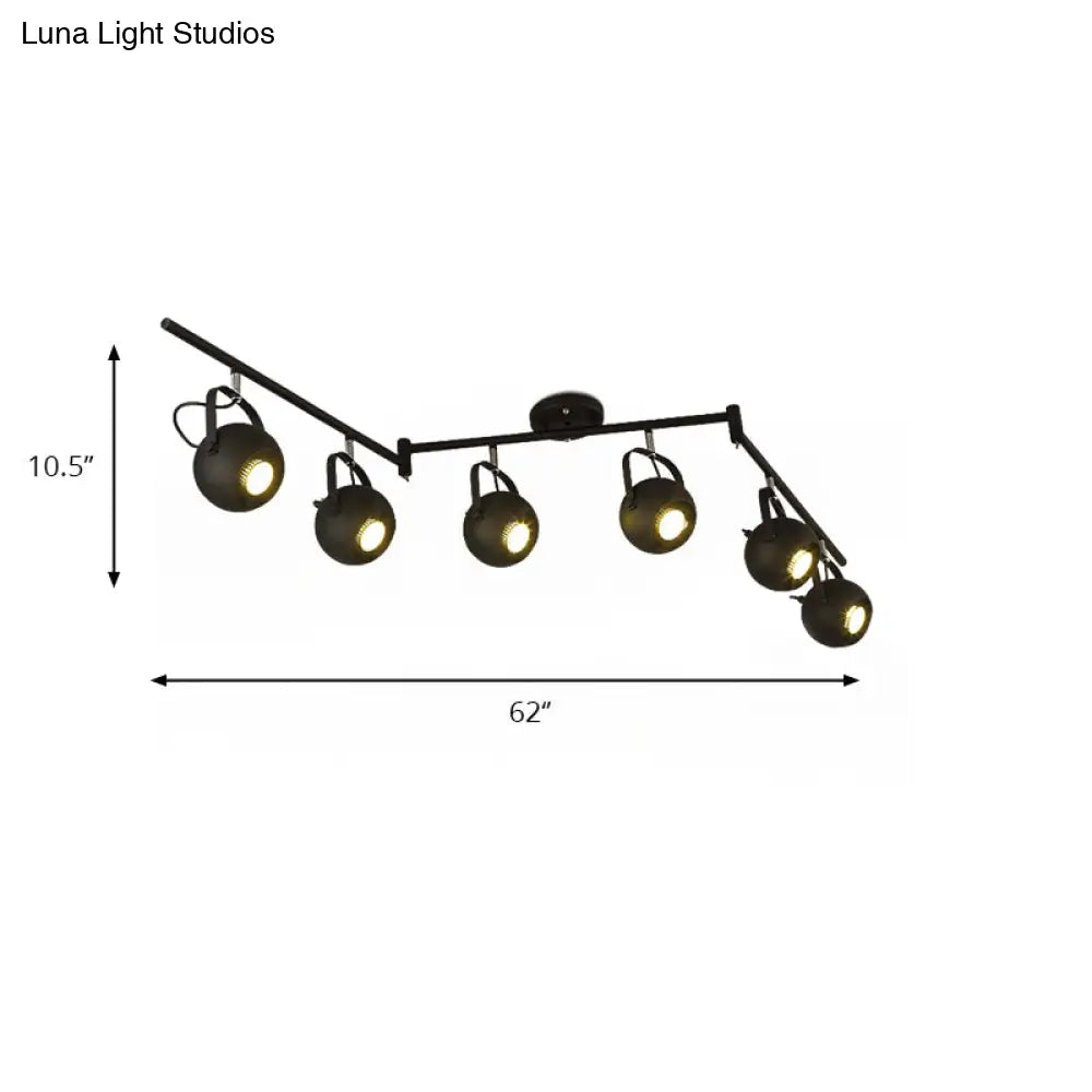 Black Industrial Style Rotatable Track Light With Ball Shade Semi Flush Mount For Living Room -