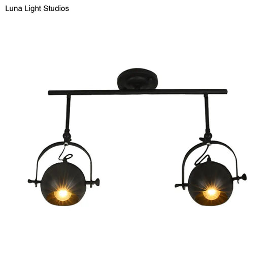 Black Industrial Style Rotatable Track Light With Ball Shade Semi Flush Mount For Living Room -