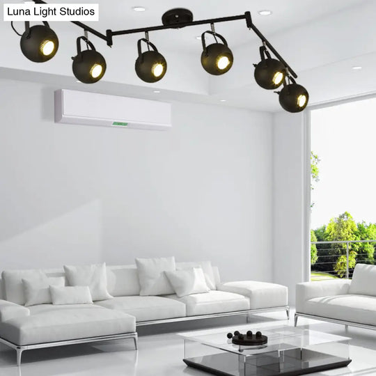 Black Industrial Style Rotatable Track Light With Ball Shade Semi Flush Mount For Living Room -