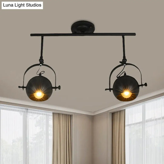 Black Industrial Style Rotatable Track Light With Ball Shade Semi Flush Mount For Living Room -