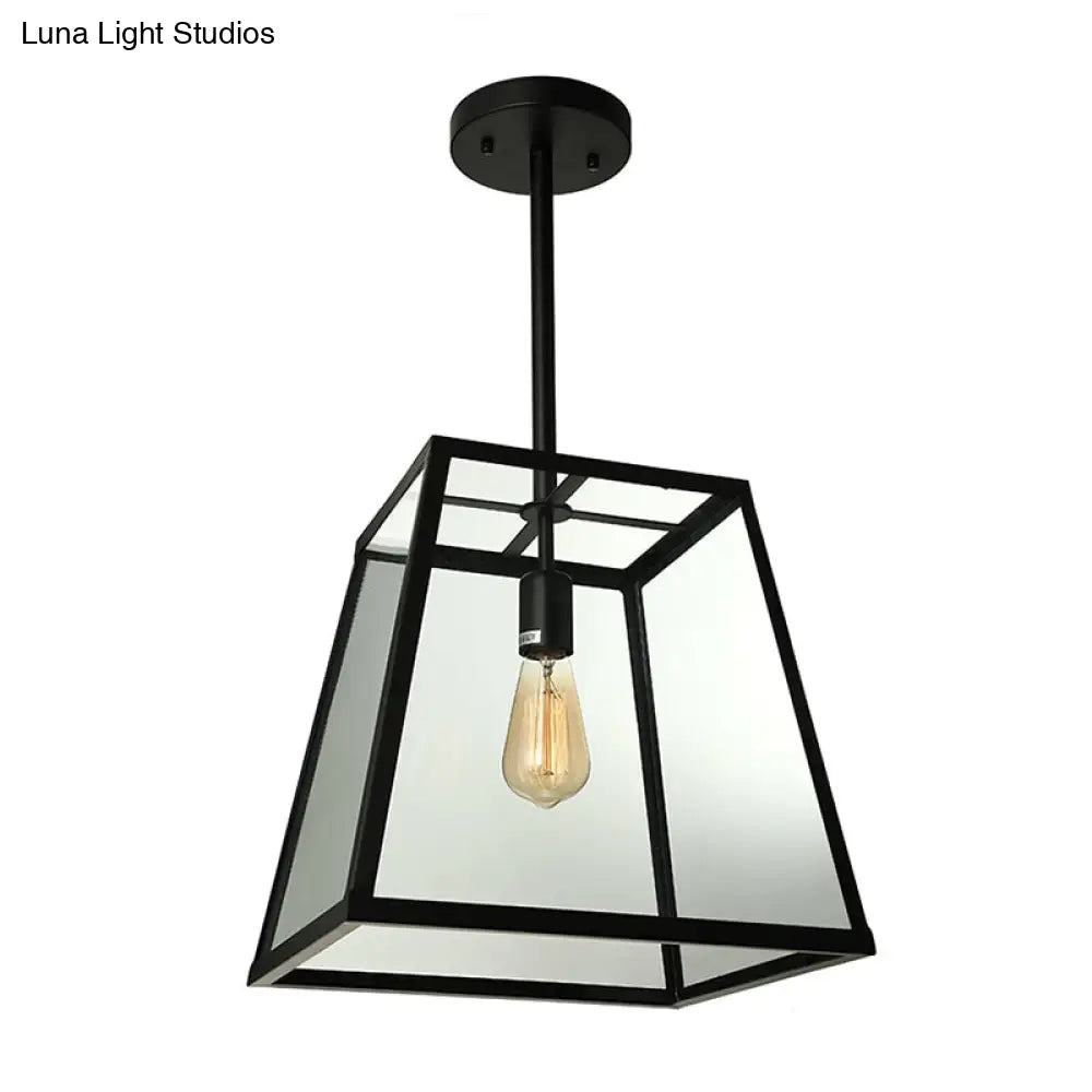 Black Industrial Trapezoid Pendant Light With Clear Glass - 12’ / 14’ Wide