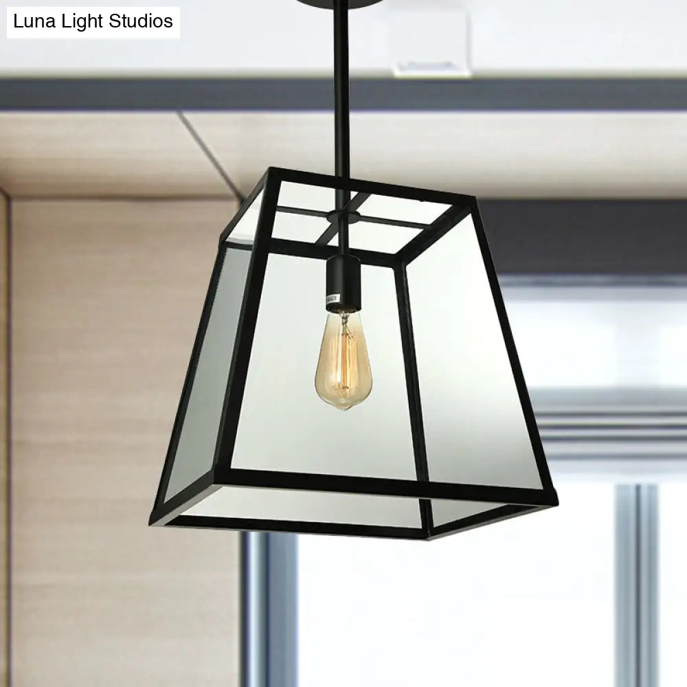 Black Trapezoid Pendant Light With Clear Glass - 12/14 Width / 12