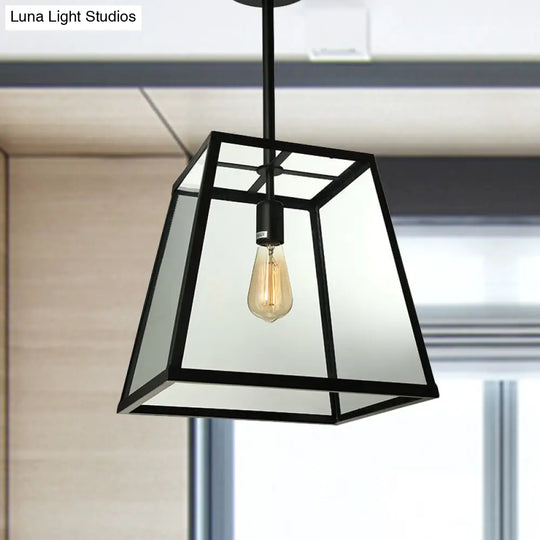 Black Trapezoid Pendant Light With Clear Glass - 12/14 Width / 12