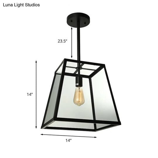 Black Industrial Trapezoid Pendant Light With Clear Glass - 12’ / 14’ Wide