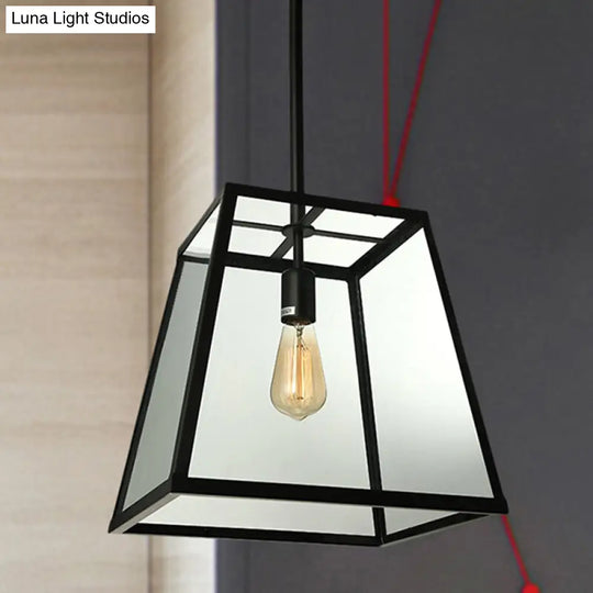 Black Trapezoid Pendant Light With Clear Glass - 12/14 Width