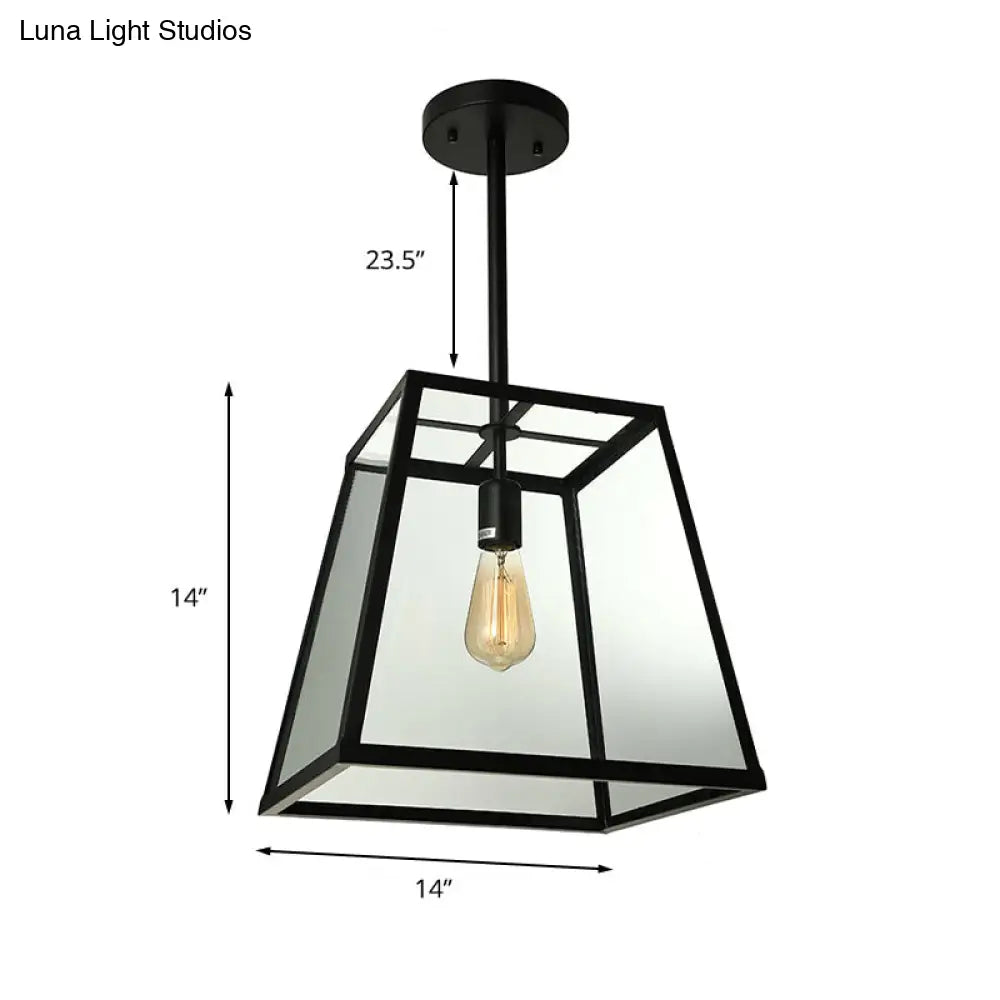 Black Trapezoid Pendant Light With Clear Glass - 12/14 Width