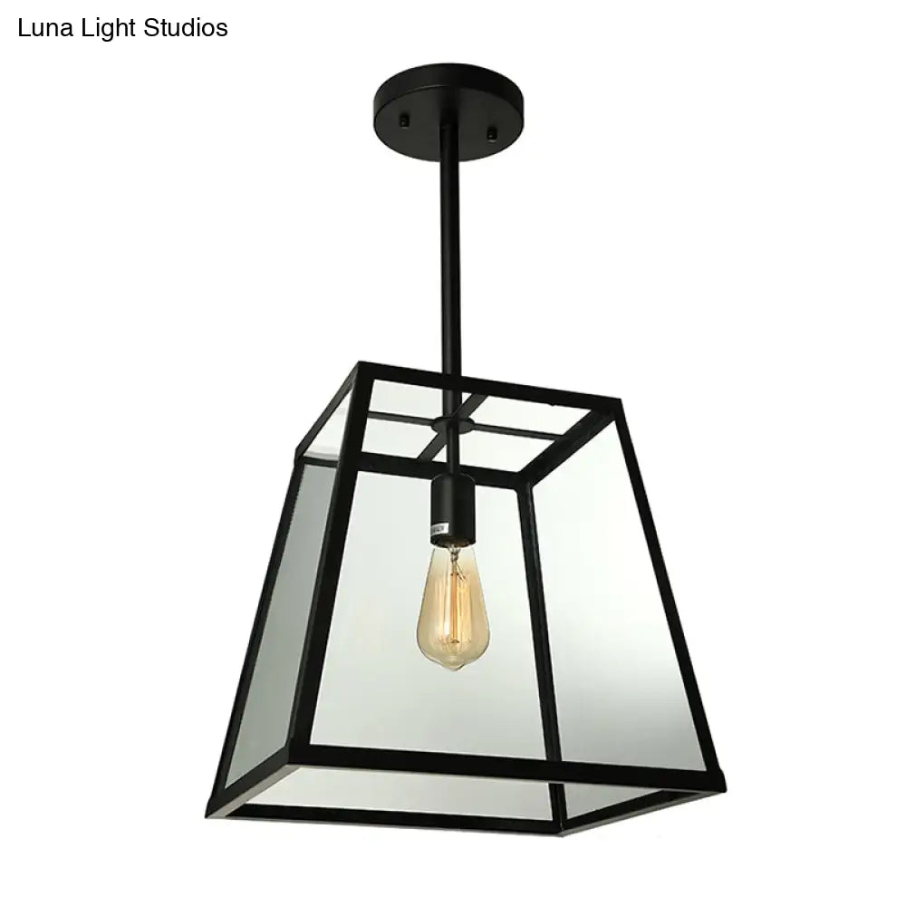 Black Trapezoid Pendant Light With Clear Glass - 12/14 Width