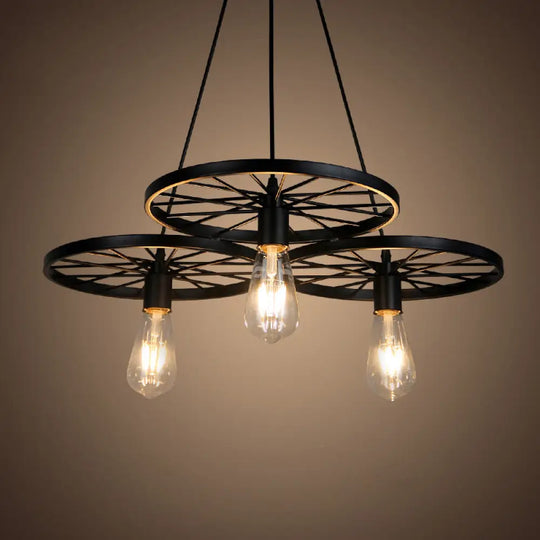 Black Industrial Wheel Chandelier For Living Room: Metal Hanging Light Fixture 3 /