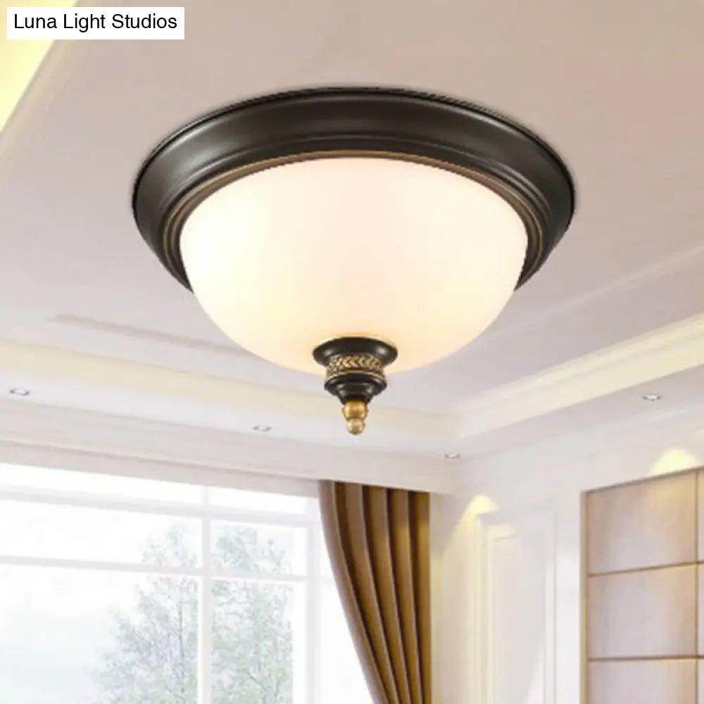 Black Inverted Dome Glass Flush Mount Lighting With 3 Classic Heads For Bedroom Fixture