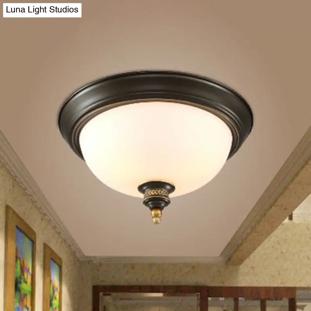 Black Inverted Dome Glass Flush Mount Lighting With 3 Classic Heads For Bedroom Fixture / Small