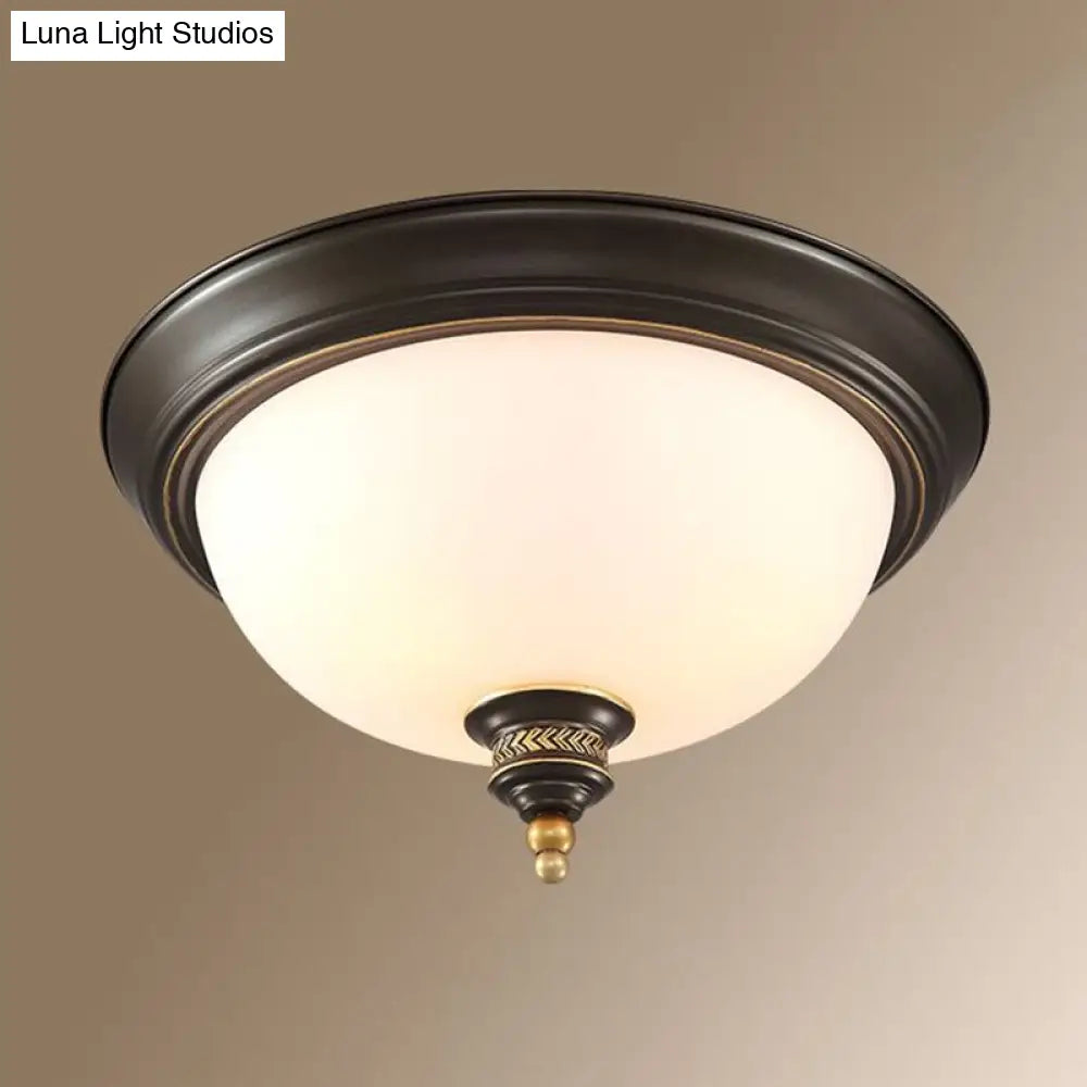 Black Inverted Dome Glass Flush Mount Lighting With 3 Classic Heads For Bedroom Fixture