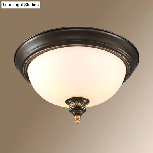 Black Inverted Dome Glass Flush Mount Lighting With 3 Classic Heads For Bedroom Fixture