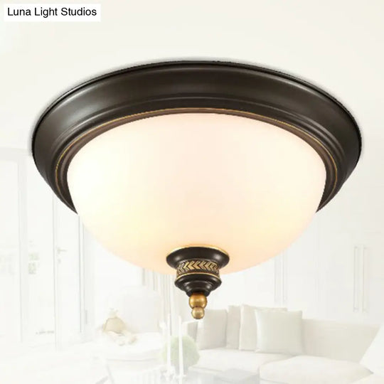 Black Inverted Dome Glass Flush Mount Lighting With 3 Classic Heads For Bedroom Fixture