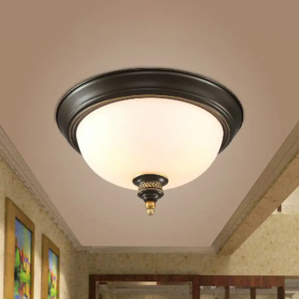 Black Inverted Dome Glass Flush Mount Lighting With 3 Classic Heads For Bedroom Fixture / Small