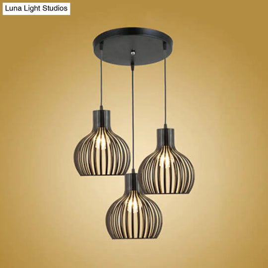 Black Iron Onion Cage Pendant Light With 3 Stylish Loft Dining Room Lights / Round