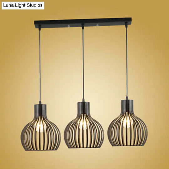 Black Iron Onion Cage Pendant Light With 3 Stylish Loft Dining Room Lights / Linear