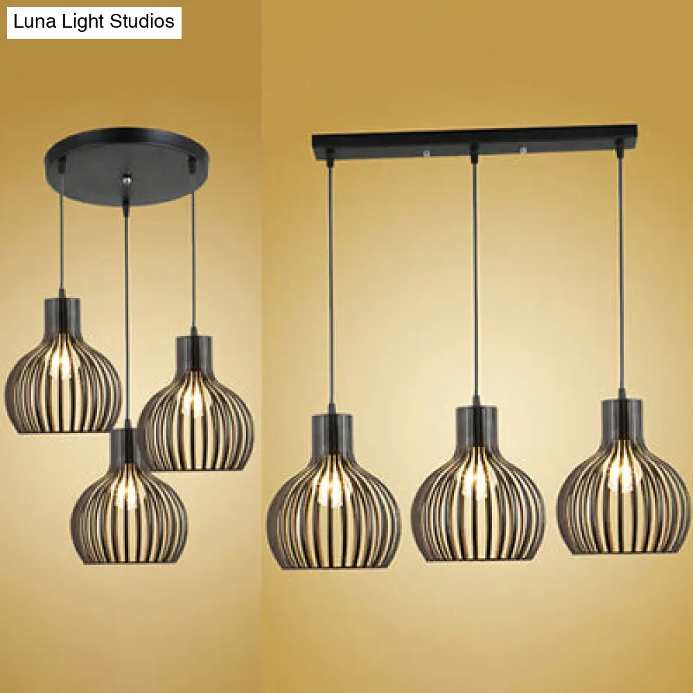 Black Iron Onion Cage Pendant Light With 3 Stylish Loft Dining Room Lights