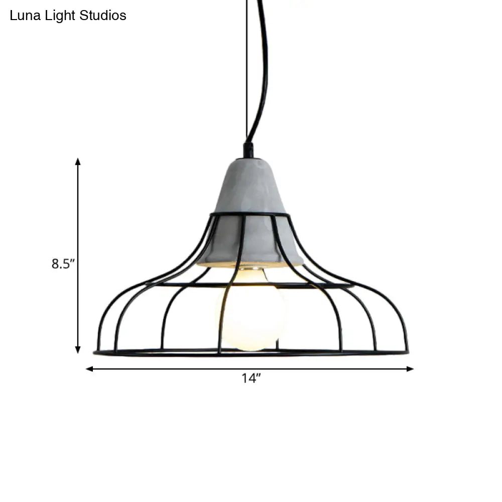 Black Iron Cage Pendant Light Kit With Cement Cap For Industrial Decor