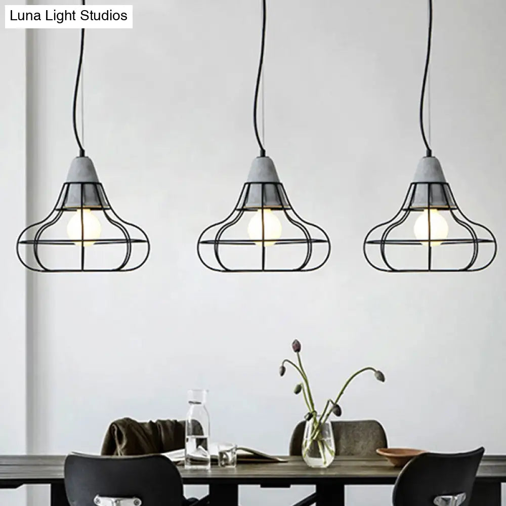 Black Iron Cage Pendant Light Kit With Cement Cap For Industrial Decor