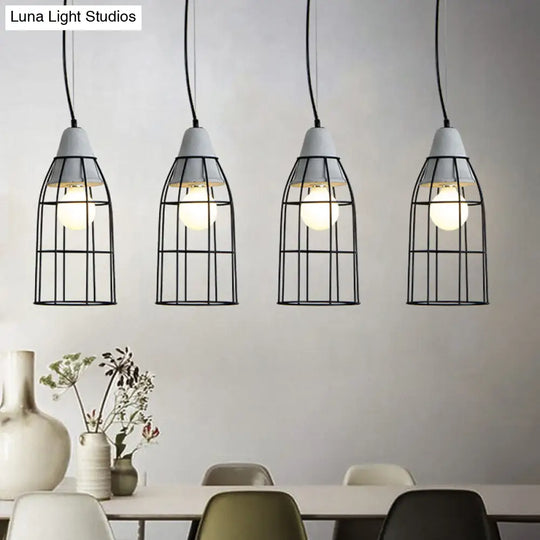 Industrial Iron Hanging Light Kit In Black - Pendant With Cage Design 1 Bulb Cement Cap