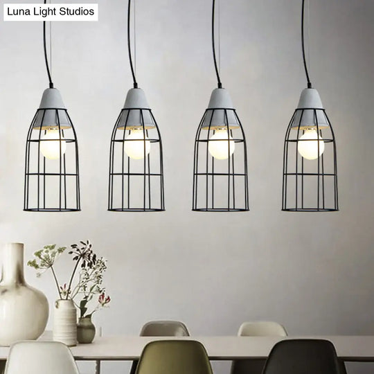 Black Iron Cage Pendant Light Kit With Cement Cap For Industrial Decor